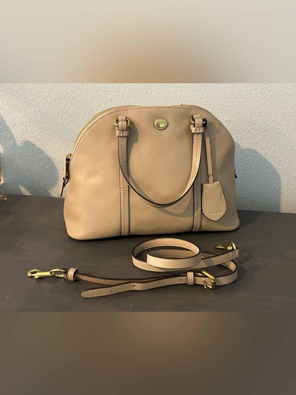Coach Beige Leather Satchel with Gold Hardware